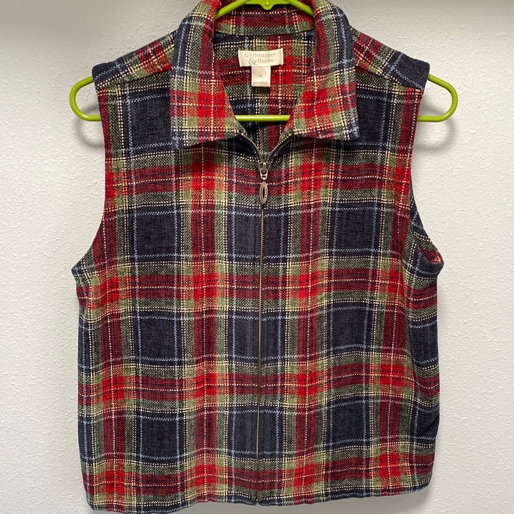 Christopher & Banks plaid zip up vest